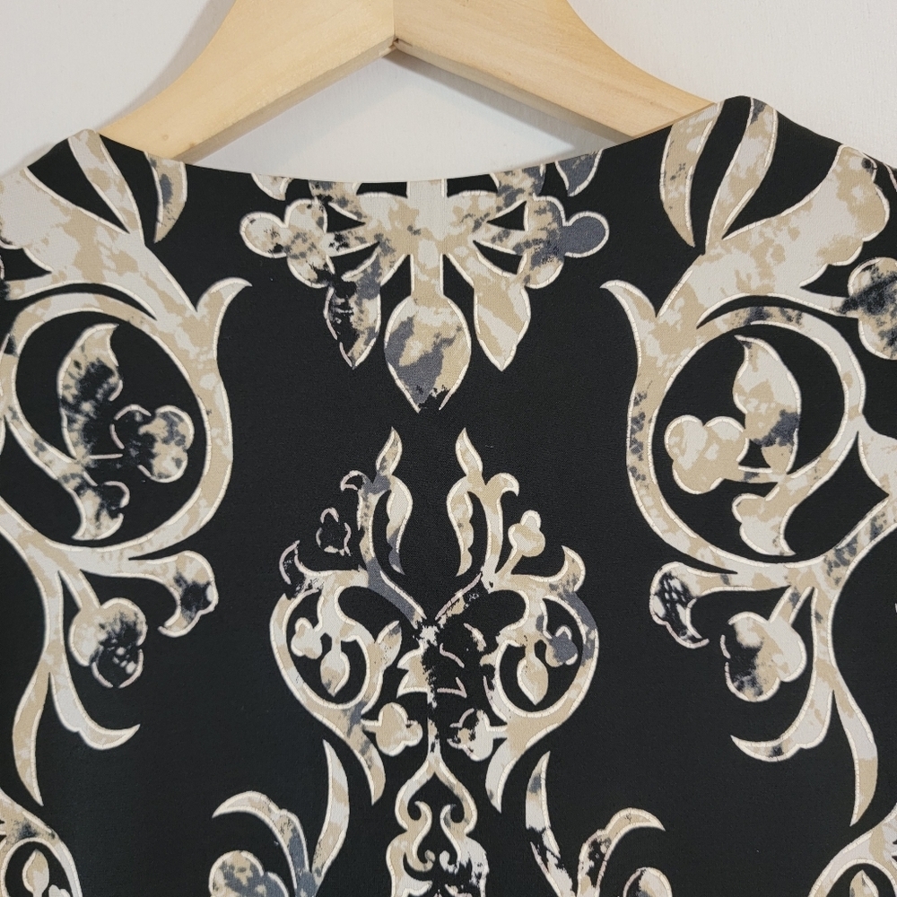 NWT Joseph Ribkoff Black Cream Tie Knot Faux Wrap Sheath Dress Sz 6 Stretchy - Picture 9 of 12